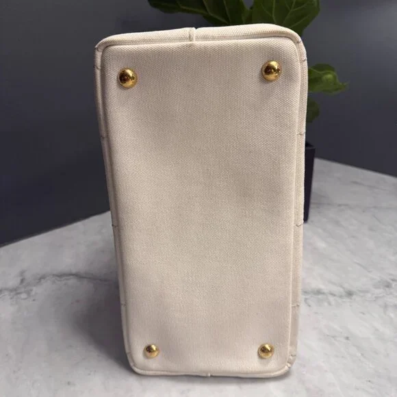 Prada Small White Canapa Logo Tote w/ Strap & Authenticity Certificate Card - Picture 9 of 16